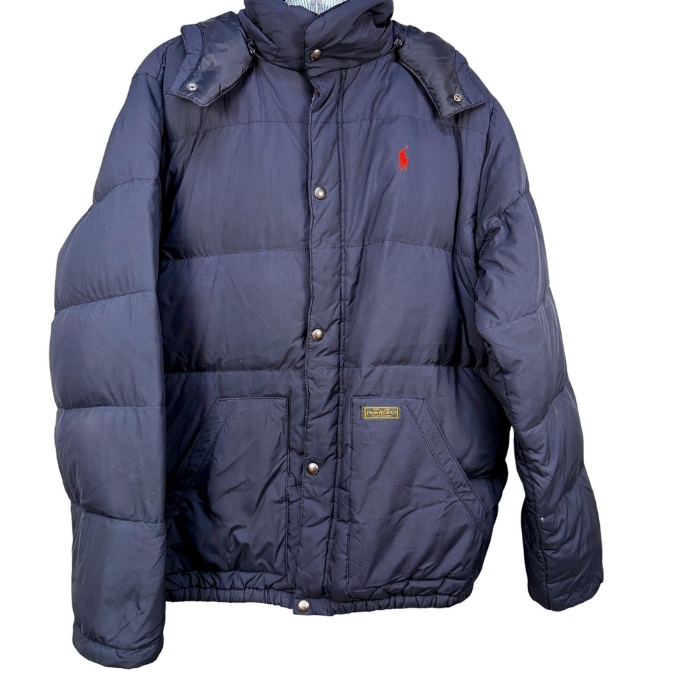Polo Ralph Lauren Kids XL 18-20 Navy Blue Down Puffer Jacket Removable Hood